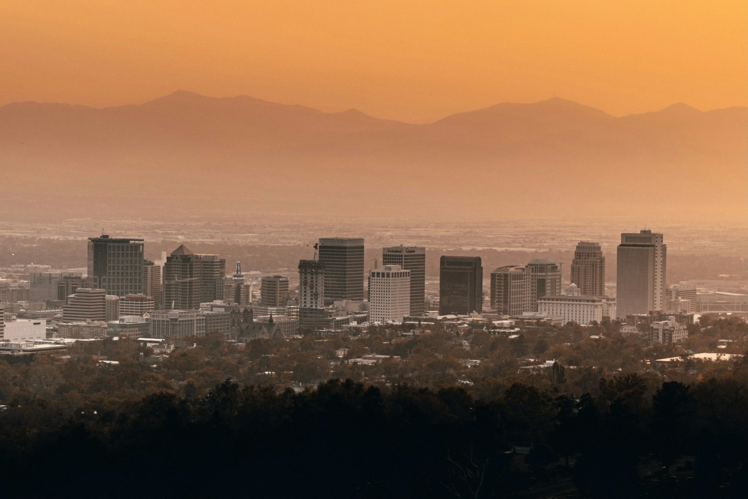Utah cityscape at sunset